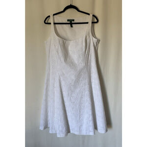Ralph Lauren LRL Dress 14 White Eyelet Mini Fit & Flare Cotton Sleeveless